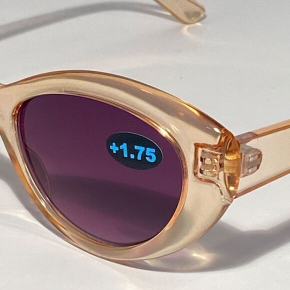 Barbara Reading Sunglasses 1.75 Clear Gold Sweetheart Frames Dark Lenses NWT